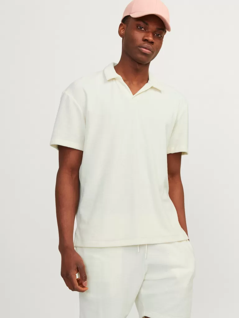 JACK & JONES Koszulki^Gładki Kołnierz koszulowy Koszula polo Biały