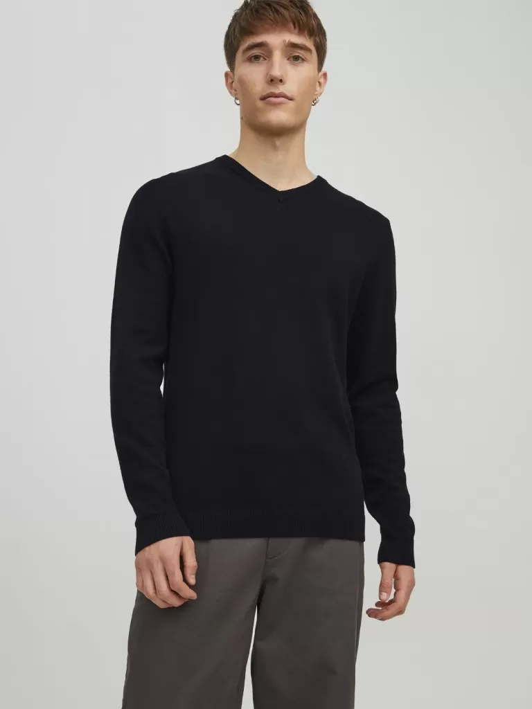 JACK & JONES Swetry^Gładki Sweter wkładany przez głowę Czarny