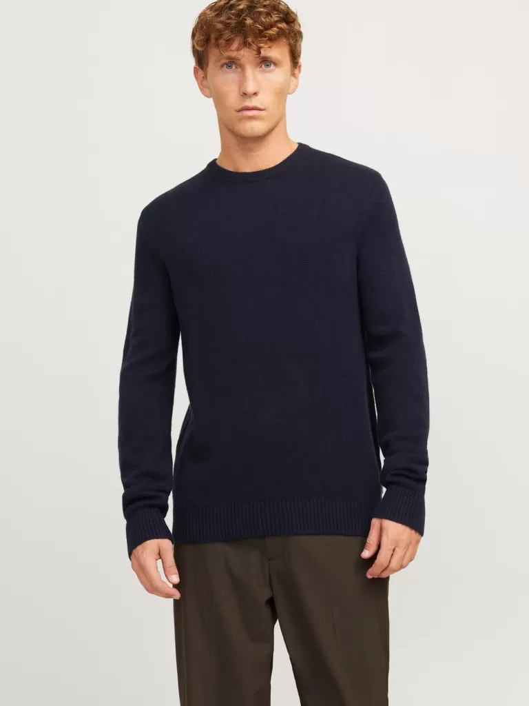 JACK & JONES Swetry^Gładki Sweter wkładany przez głowę Niebieski