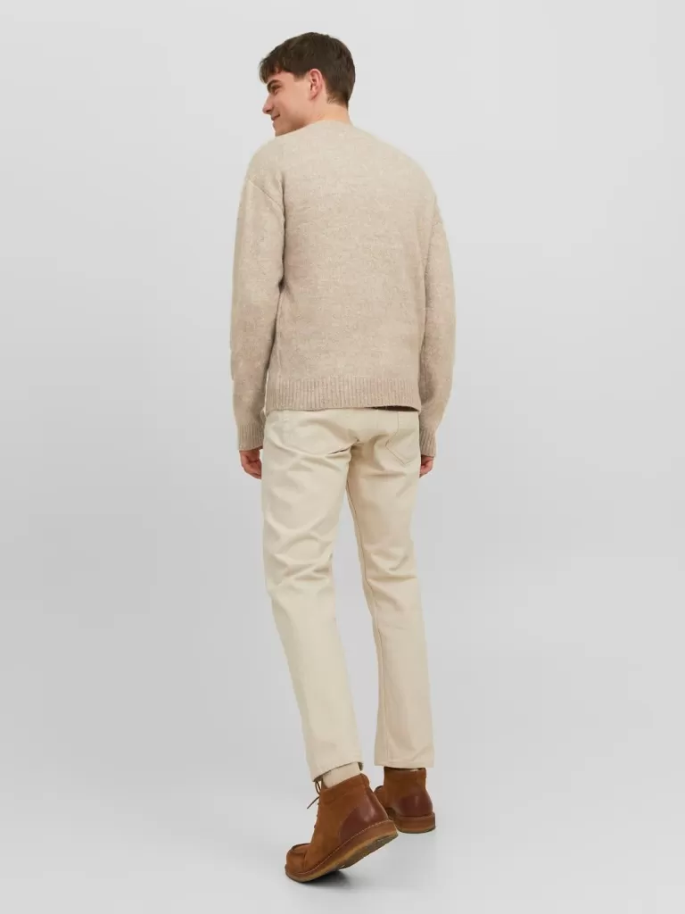 JACK & JONES Swetry^Gładki Sweter wkładany przez głowę Beżowy