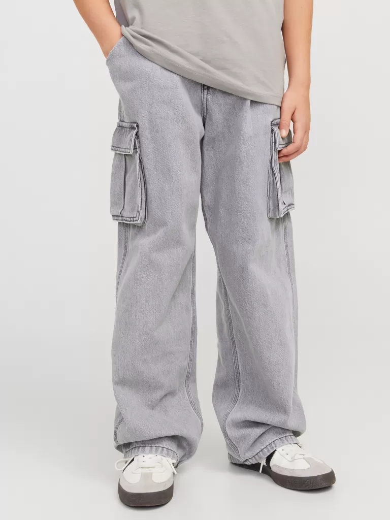 JACK & JONES Jeansy^-JJIALEX JJCARGO AKM 313 LN JNR Jeansy o kroju baggy Junior Szary