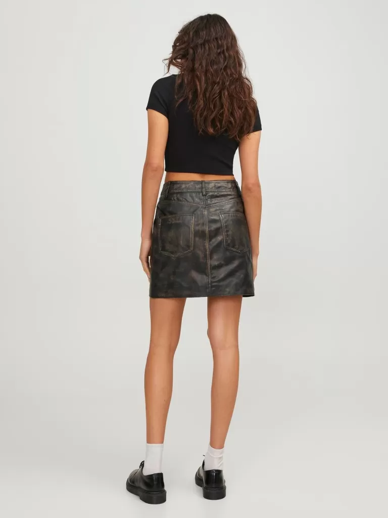 JACK & JONES Spónice^JXHAILEY Spódnica ze sztucznej skóry Czarny