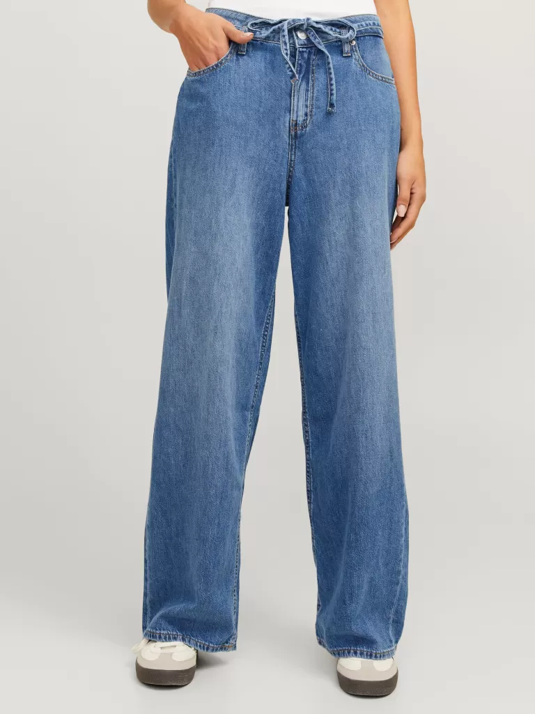 JACK & JONES Jeansy^JXPIXI WIDE LINEN BLEND LW JEANS DNM Niebieski