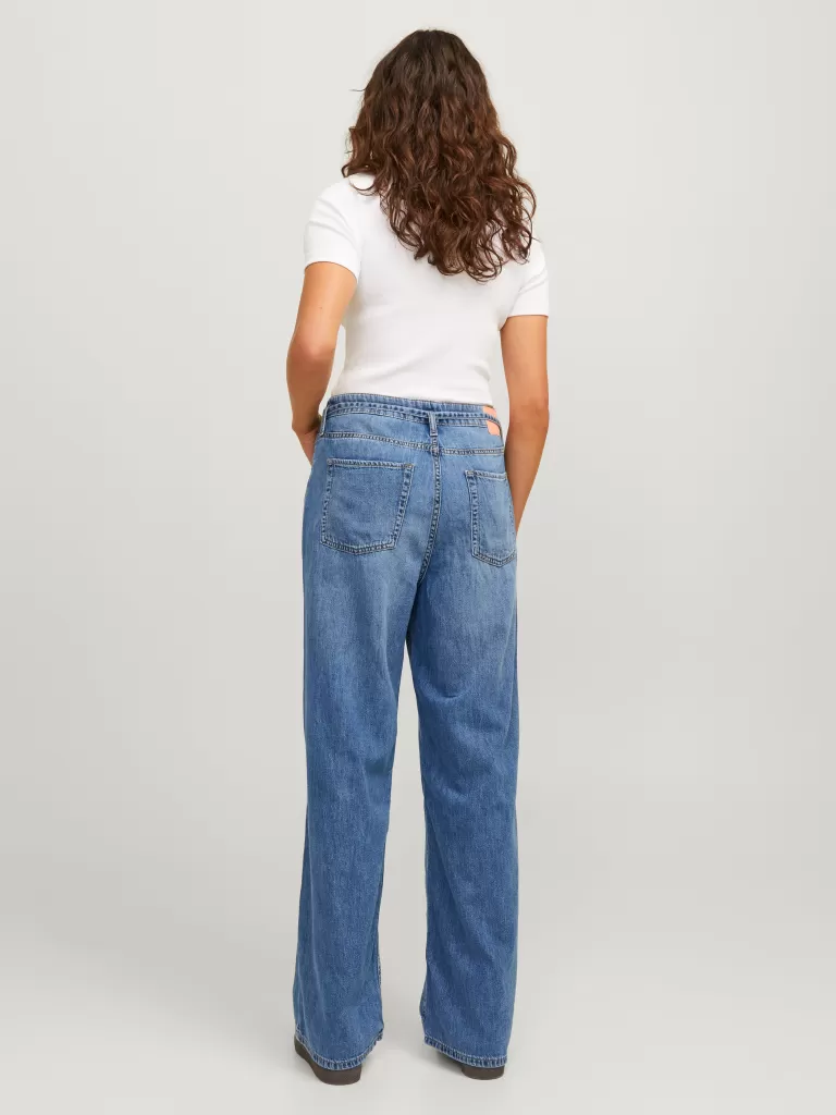 JACK & JONES Jeansy^JXPIXI WIDE LINEN BLEND LW JEANS DNM Niebieski
