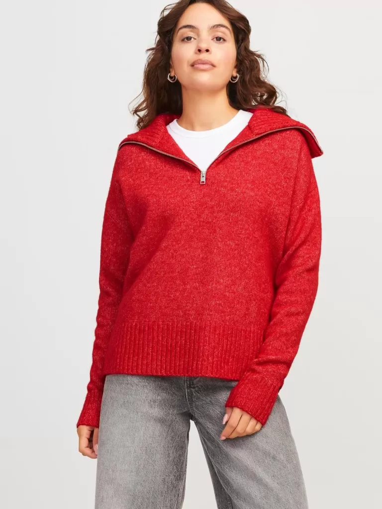 JACK & JONES Swetry^JXSIKO Sweter wkładany przez głowę Czerwony
