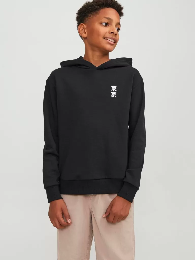 JACK & JONES Bluzy | Wyprzedaż^Nadruk Bluza z kapturem Junior Czarny