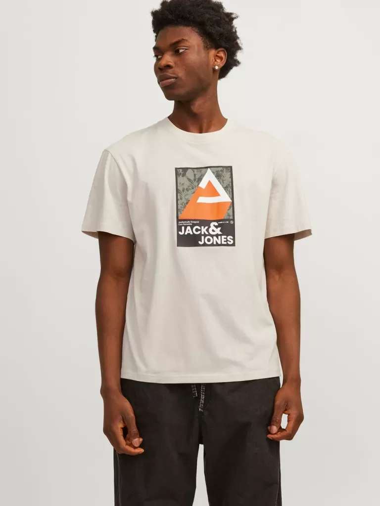 JACK & JONES Koszulki^Nadruk Okrągły dekolt T-shirt Szary