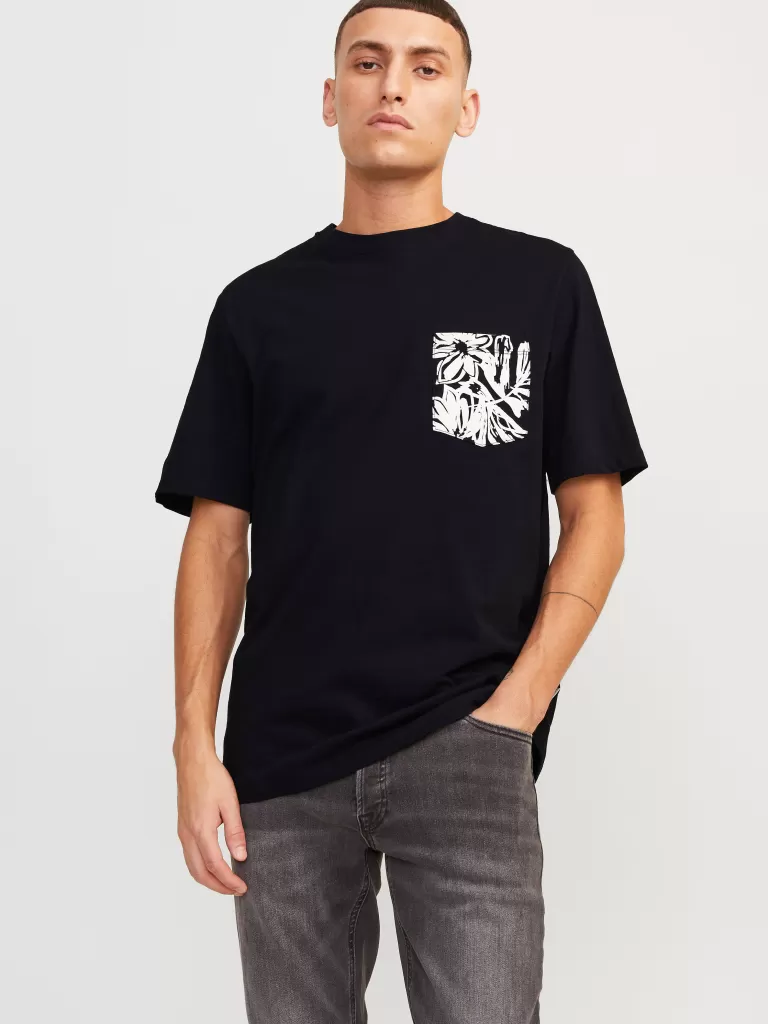 JACK & JONES Koszulki^Nadruk Okrągły dekolt T-shirt Czarny