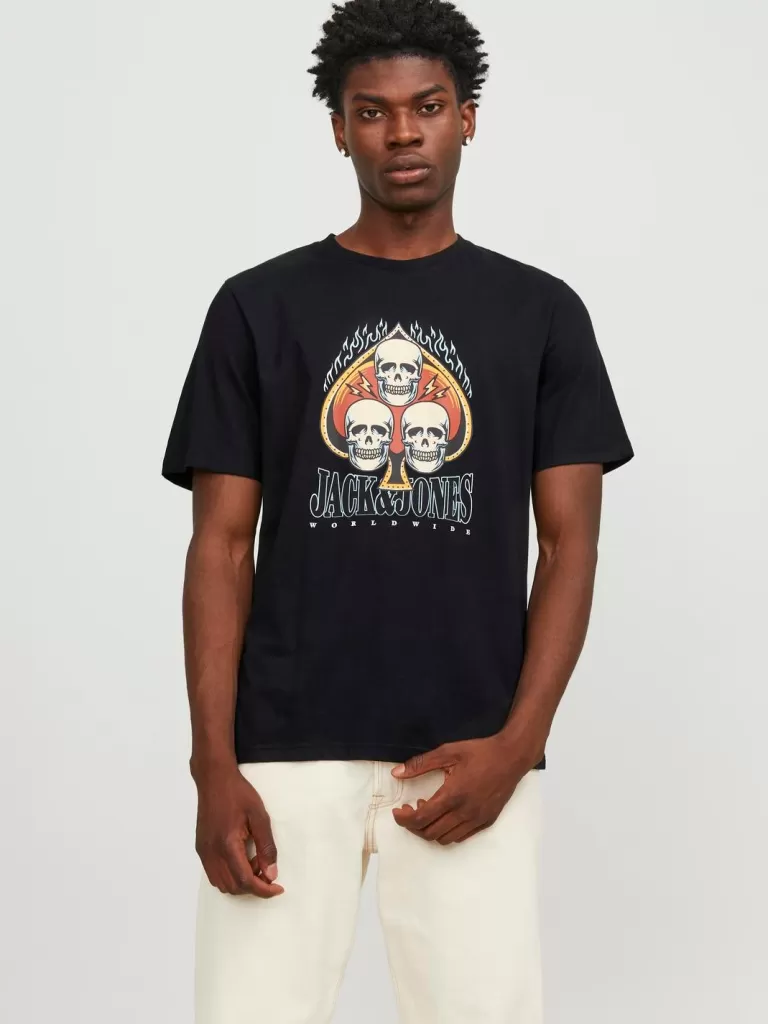 JACK & JONES Koszulki^Nadruk Okrągły dekolt T-shirt Czarny