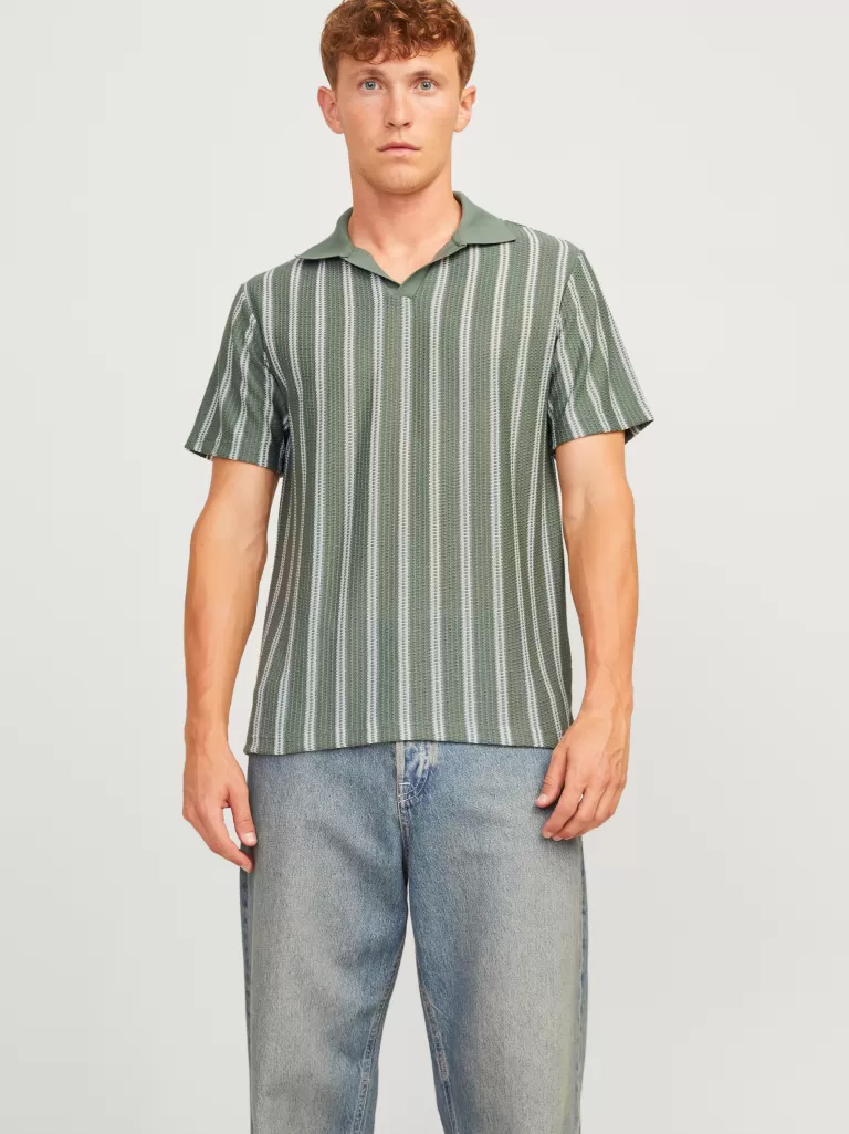 JACK & JONES Koszulki^W paski Kołnierz typu resort Koszula polo Zielony