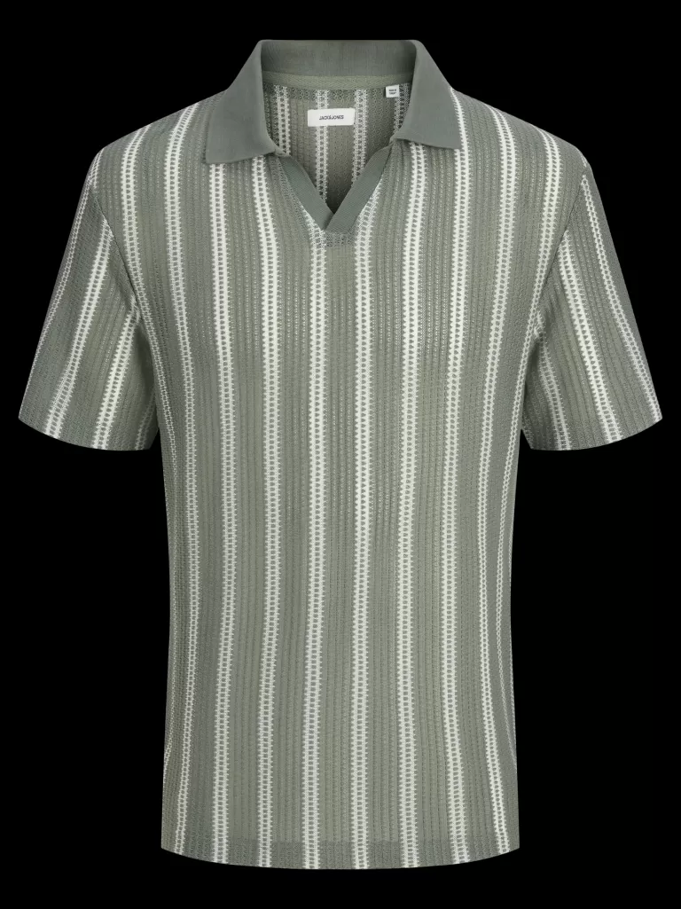 JACK & JONES Koszulki^W paski Kołnierz typu resort Koszula polo Zielony