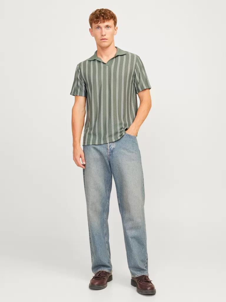 JACK & JONES Koszulki^W paski Kołnierz typu resort Koszula polo Zielony