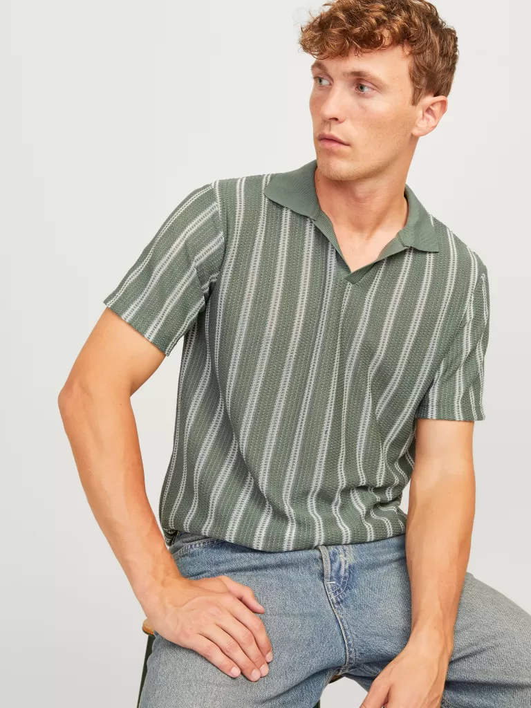 JACK & JONES Koszulki^W paski Kołnierz typu resort Koszula polo Zielony