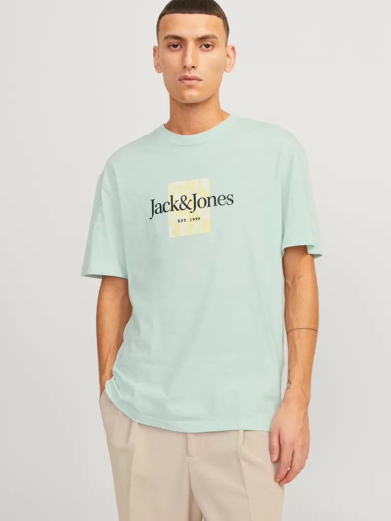 JACK & JONES Koszulki^Z logo Okrągły dekolt T-shirt Niebieski