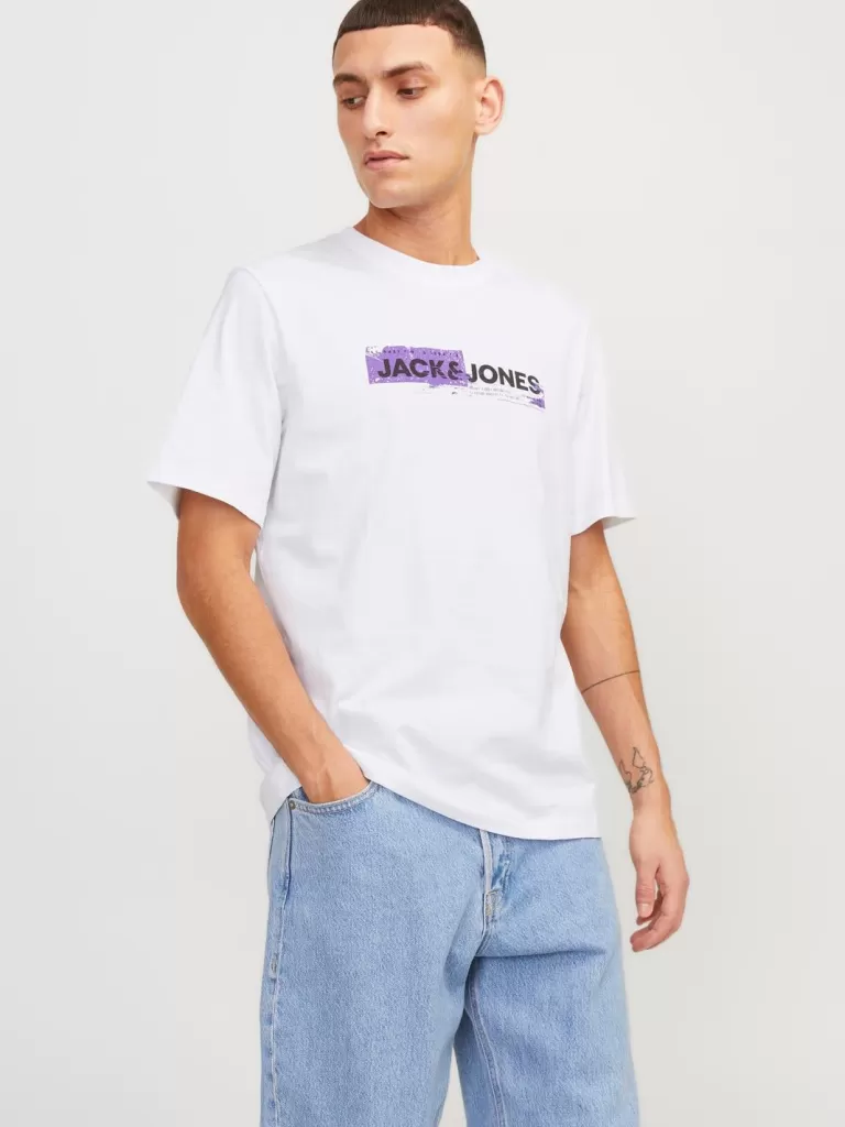 JACK & JONES Koszulki^Z logo Okrągły dekolt T-shirt Biały